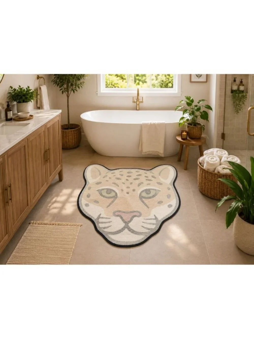 New Animal Cheetah Head Micorfiber Bathroom Bath Rug 26 in X 26 in Rubber Bottom